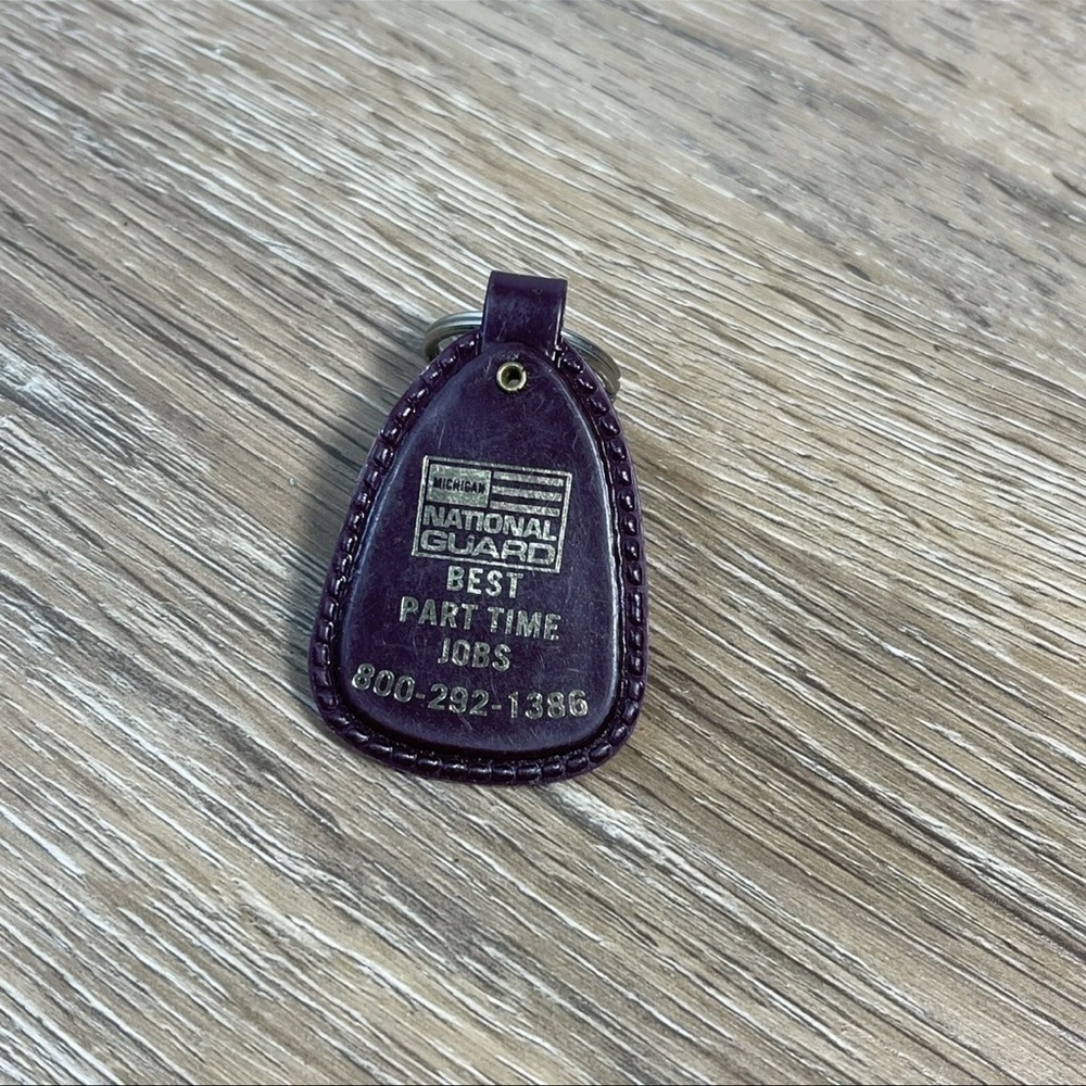 Vintage Michigan National Guard keychain fob ring key chain Brown